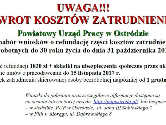 Powiatowy Urząd Pracy w Ostródzie ogłasza