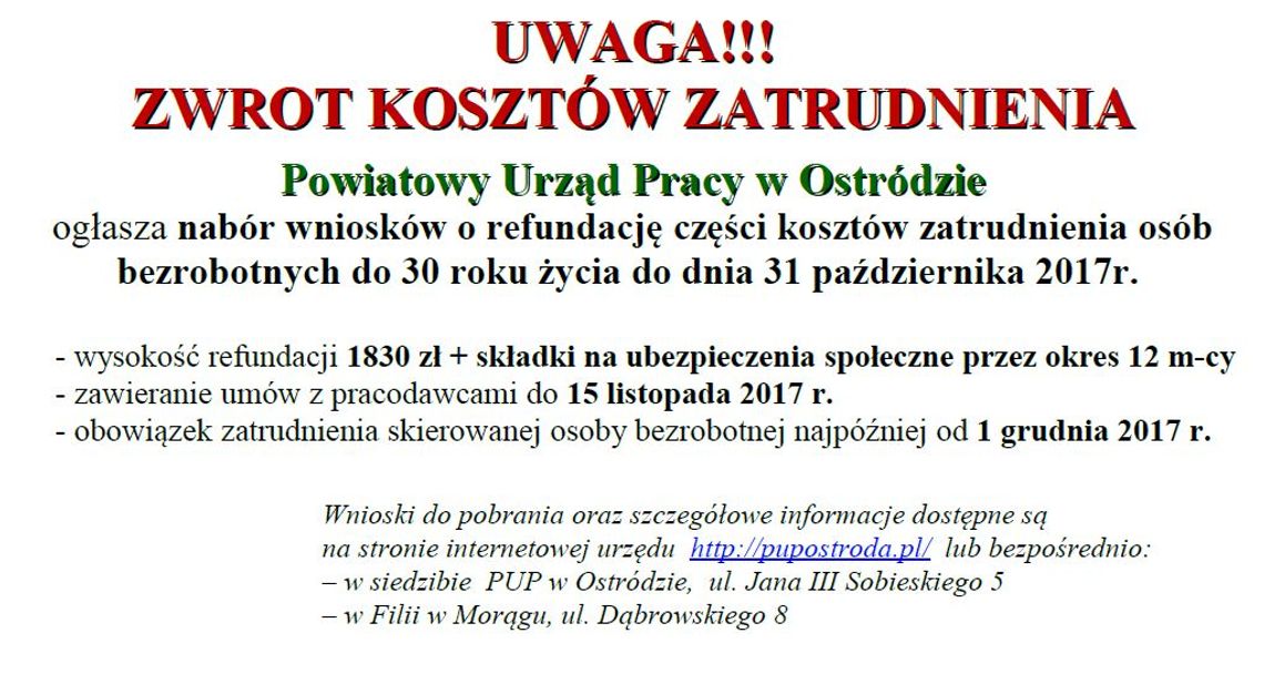 Powiatowy Urząd Pracy w Ostródzie ogłasza