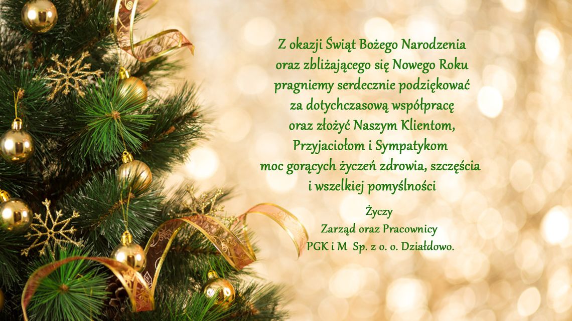 Życzenia Świąteczne PGKIM Sp z o.o. w Działdowie